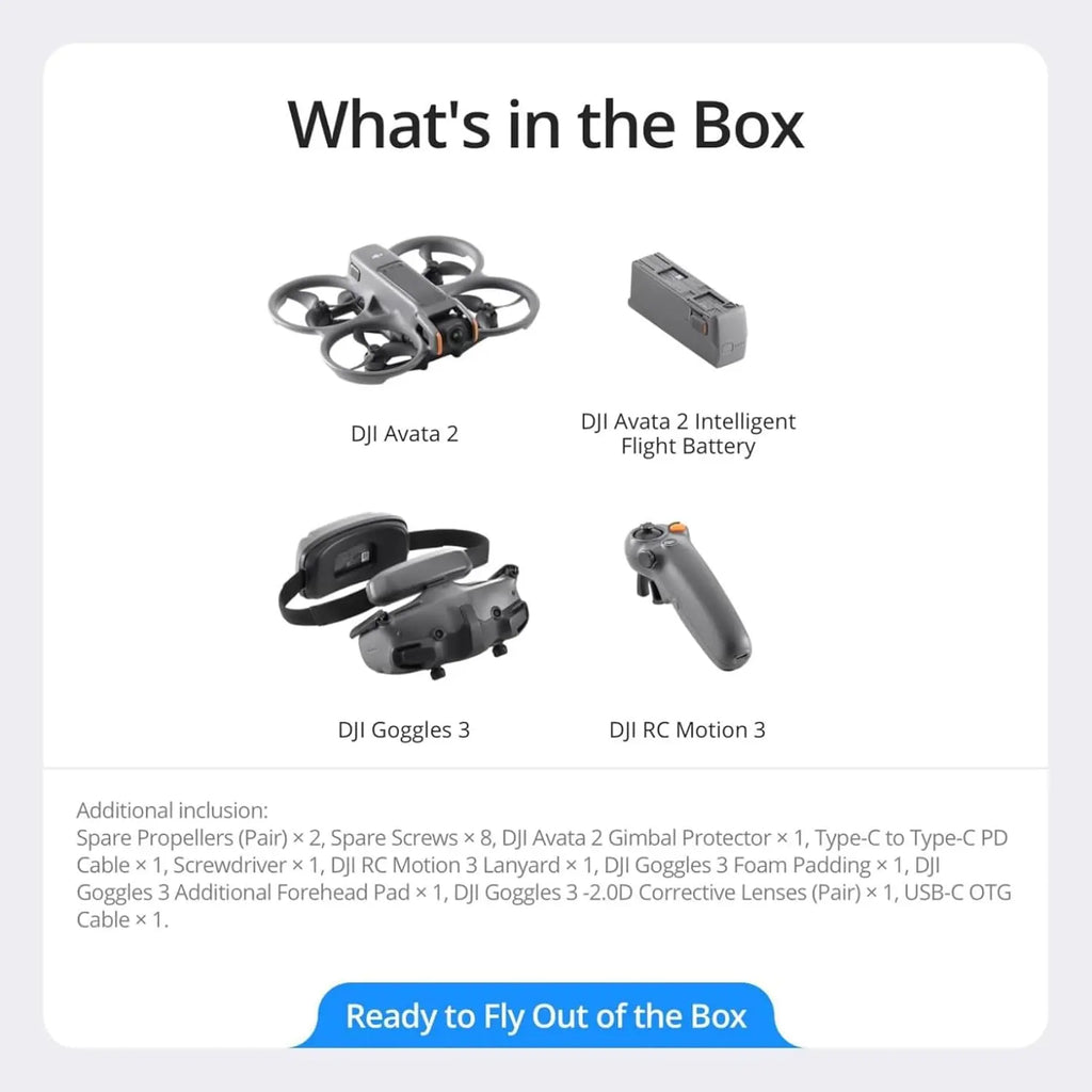 [Pre-Owned Options] DJI Avata 2 FPV Recording Drone Device with 4K UHD Camera, Immersive Combo with N3 Goggles, RC Motion 3 Remote, Multiple Batteries, Accessories & Charging Support (For Adults)