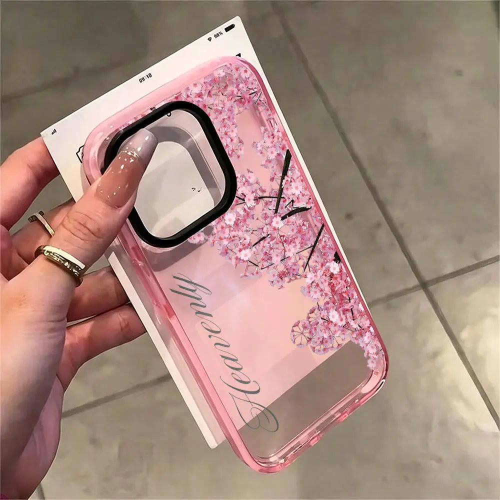 KKLLYY Pink Cherry Blossom Smartphone Casing - Elegant Romantic Floral Phone Accessory, Protector for Iphone 17,16,15,14,13,12,11 plus Pro Max, Ideal Birthday Gift for Compatible Devices