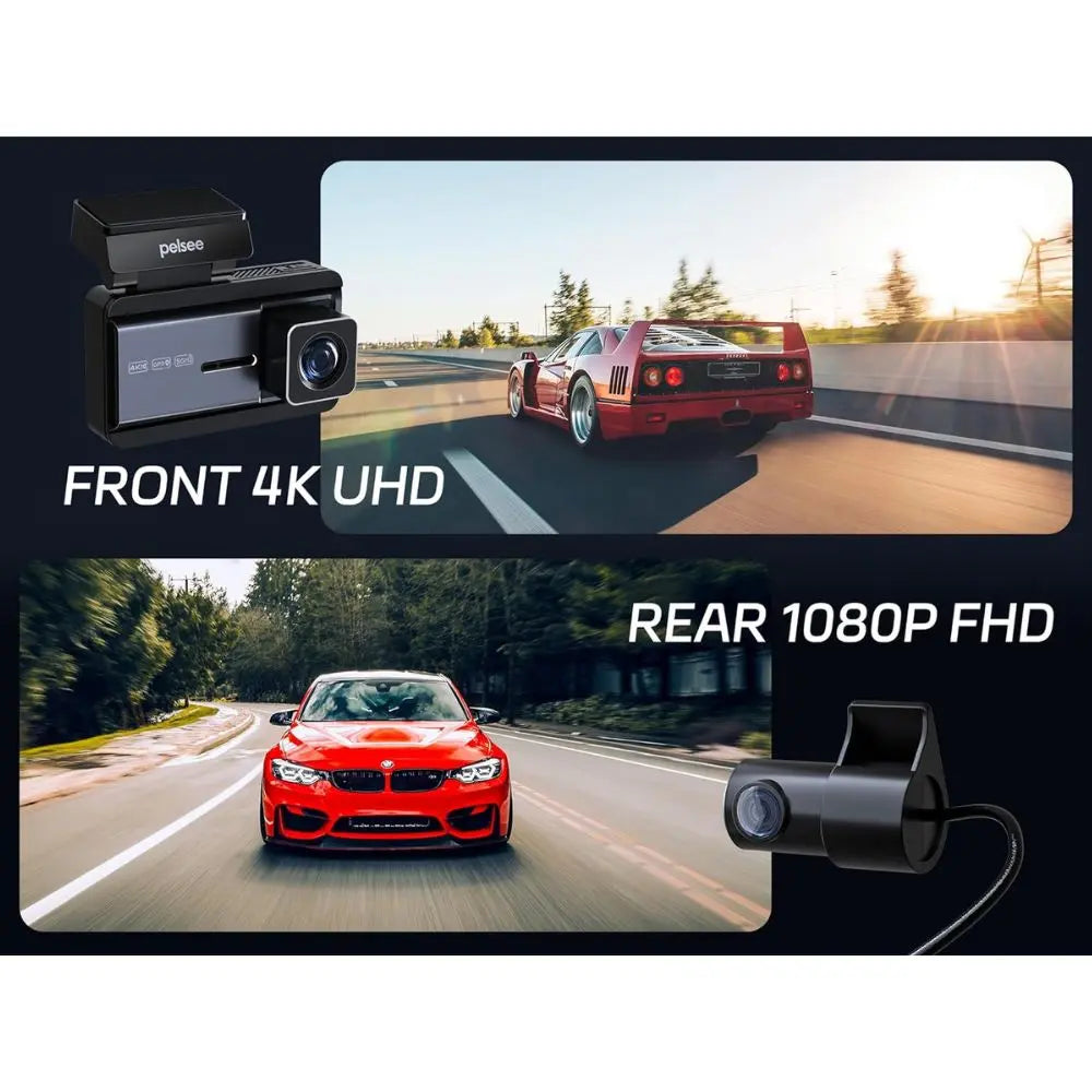 Pelsee P3 4K Dash Cam Front and Rear, 64GB SD Card, 4K+1080P Dual Dash Camera for Cars with Wi-Fi, GPS, ADAS, BSD, LCA, 3’’ IPS Display Car Camera, APP & Voice Control, Night Vision, 24H Parking Mode, Dashcam, Car Cameras