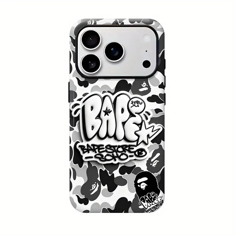 Bape Protective Camo Streetwear Phone Casesuitable for Iphone 17/16/15/14/13/12/11 Promax/Plus Case with Impactdispersion Technology & Flexible Rubber Linerglossy Finish UV Protected 2-Piece Design
