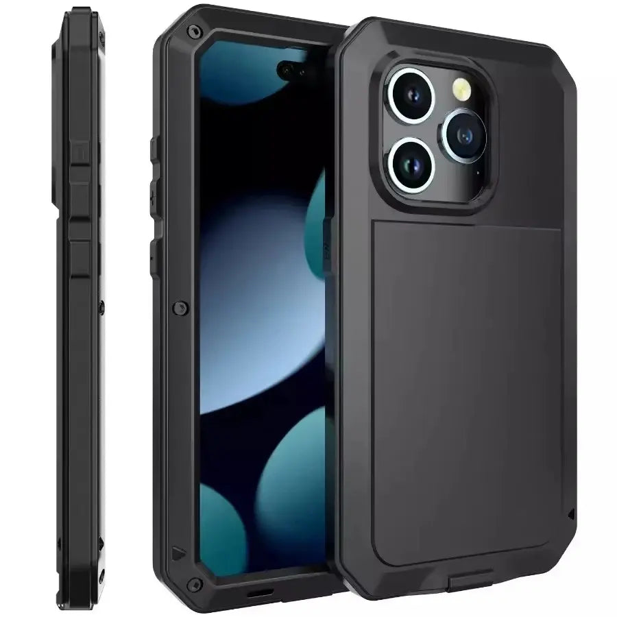 Heavy Tank Doom Hard Metal TPU Plastic Shockproof Armor Phone Case with Gorilla Glass, Fingerprint-Friendly, Waterproof, Button Protection, Screen Protector for Iphone 17Air,17,16Pro,16,15,14Plus,14,13,12Pro,12,11Pro Max,11,Xs Max - Mobile Accessory, For