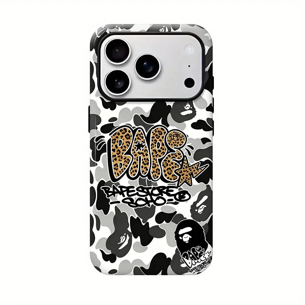 Bape Protective Camo Streetwear Phone Casesuitable for Iphone 17/16/15/14/13/12/11 Promax/Plus Case with Impactdispersion Technology & Flexible Rubber Linerglossy Finish UV Protected 2-Piece Design