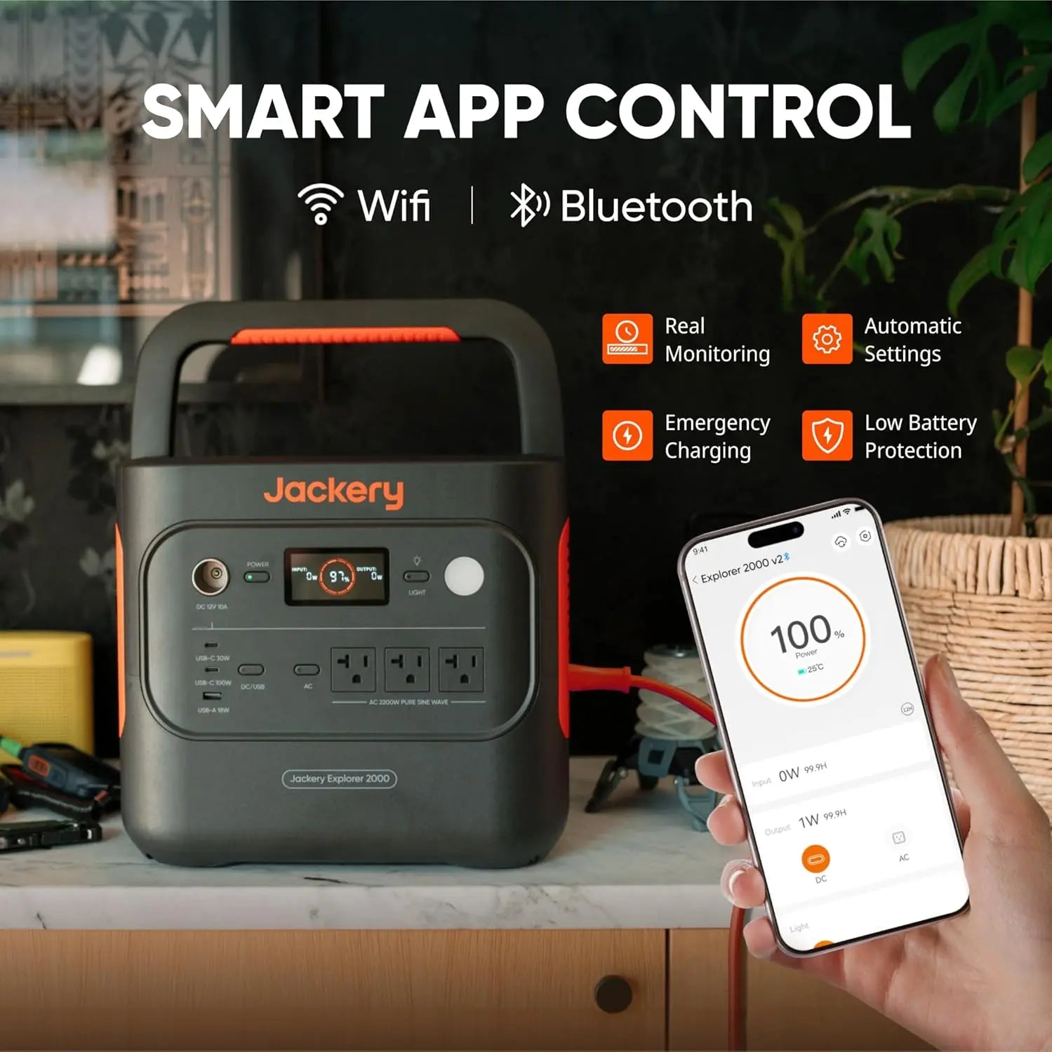 Summervibes：Jackery Explorer 2000 V2 Power Station and 100Wair Solar Panel, 2042Wh Lifepo4 Home Backup Battery, 2200W Solar Generator, USB-C PD 100W Fast Charging for Emergencies, Power Outages, Camping, Lithium Battery Pack, Lightweight Battery Powered