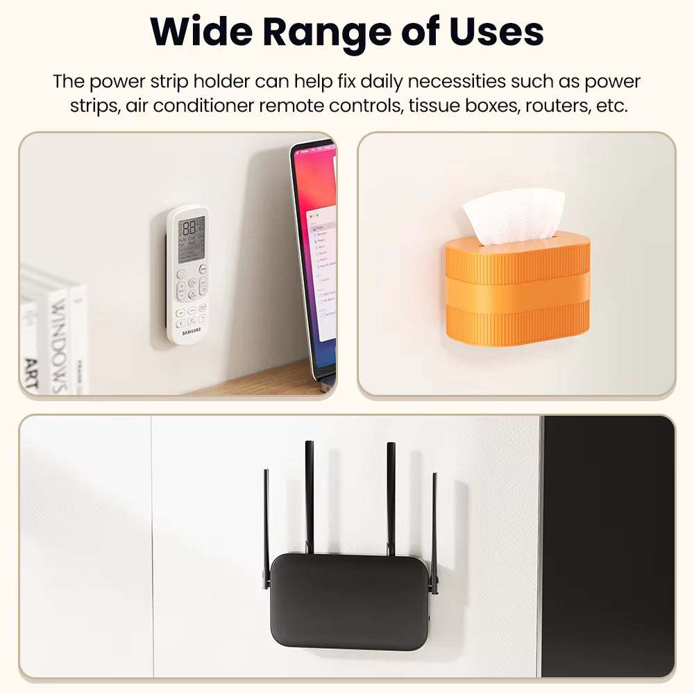 Self-Adhesive Power Socket Strip Fixator Wall Mounted Self Adhesive Punch Free Row Plug Holder for Kitchen Home Office