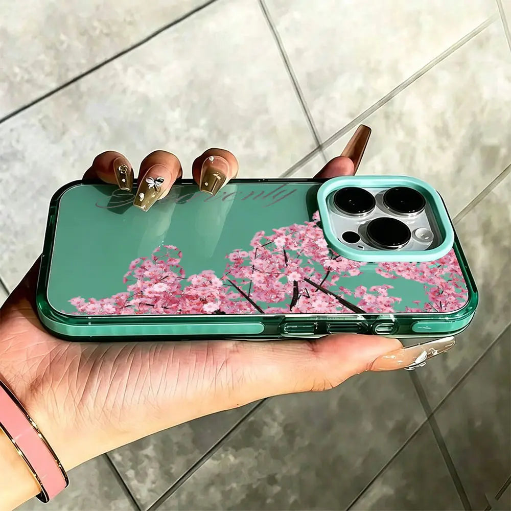 KKLLYY Pink Cherry Blossom Smartphone Casing - Elegant Romantic Floral Phone Accessory, Protector for Iphone 17,16,15,14,13,12,11 plus Pro Max, Ideal Birthday Gift for Compatible Devices