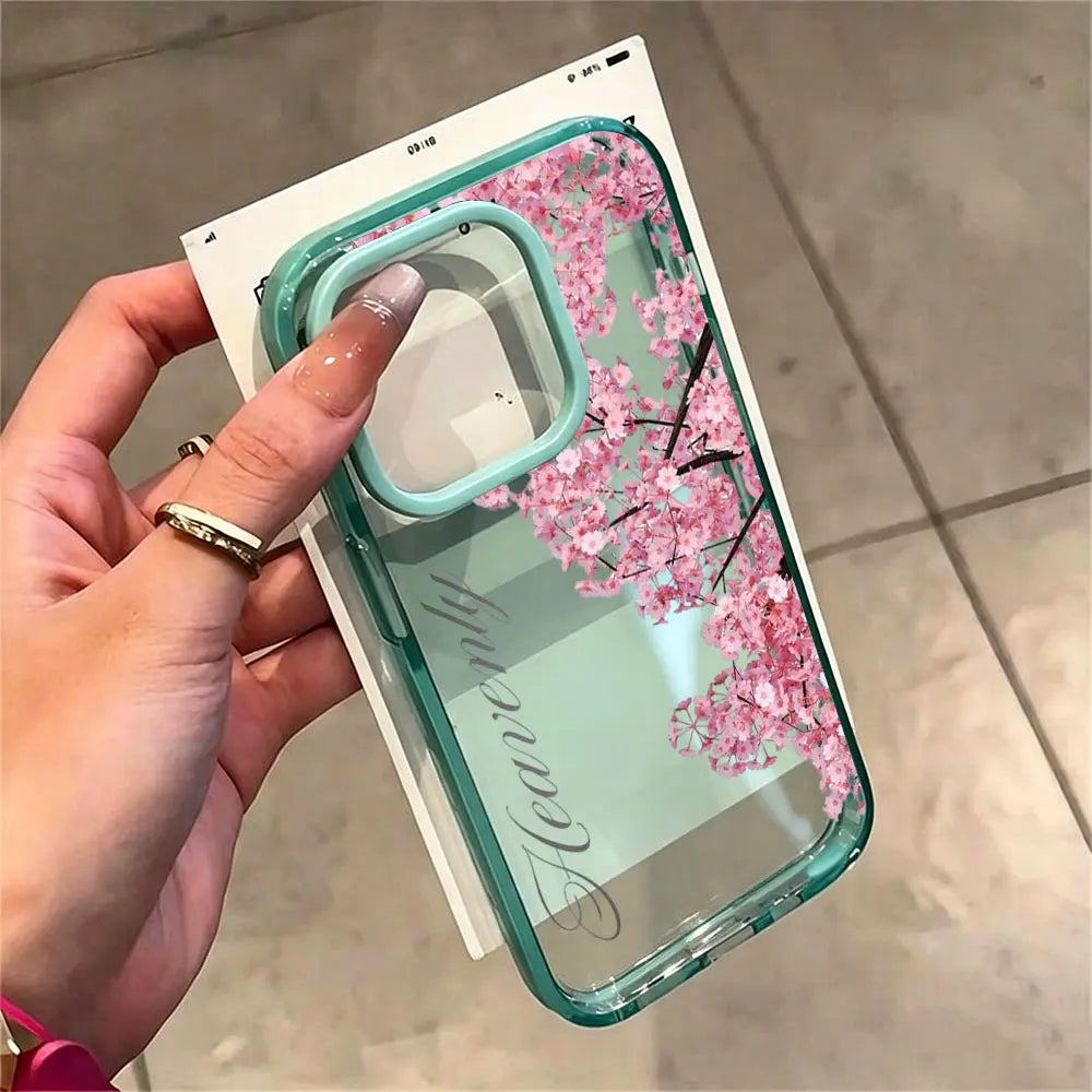 KKLLYY Pink Cherry Blossom Smartphone Casing - Elegant Romantic Floral Phone Accessory, Protector for Iphone 17,16,15,14,13,12,11 plus Pro Max, Ideal Birthday Gift for Compatible Devices