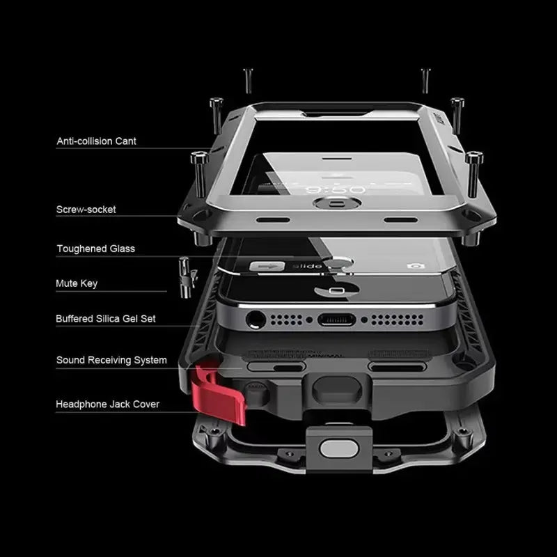 Heavy Tank Doom Hard Metal TPU Plastic Shockproof Armor Phone Case with Gorilla Glass, Fingerprint-Friendly, Waterproof, Button Protection, Screen Protector for Iphone 17Air,17,16Pro,16,15,14Plus,14,13,12Pro,12,11Pro Max,11,Xs Max - Mobile Accessory, For
