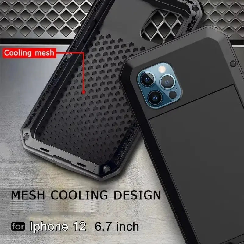 Heavy Tank Doom Hard Metal TPU Plastic Shockproof Armor Phone Case with Gorilla Glass, Fingerprint-Friendly, Waterproof, Button Protection, Screen Protector for Iphone 17Air,17,16Pro,16,15,14Plus,14,13,12Pro,12,11Pro Max,11,Xs Max - Mobile Accessory, For
