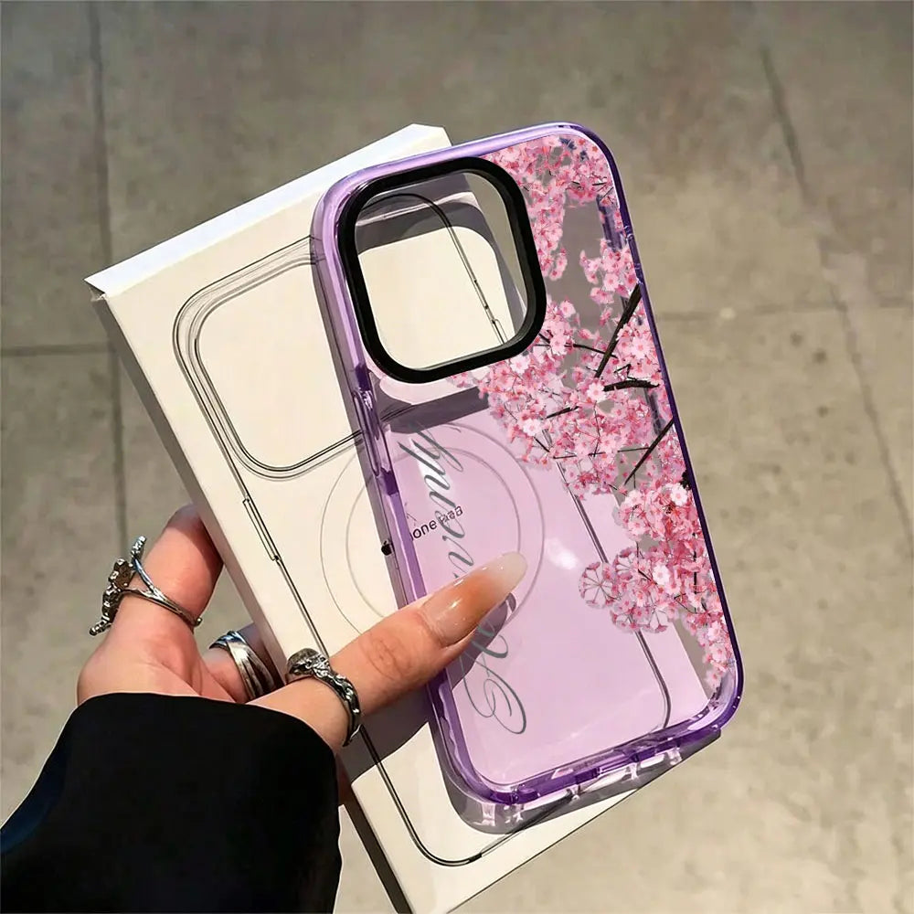 KKLLYY Pink Cherry Blossom Smartphone Casing - Elegant Romantic Floral Phone Accessory, Protector for Iphone 17,16,15,14,13,12,11 plus Pro Max, Ideal Birthday Gift for Compatible Devices
