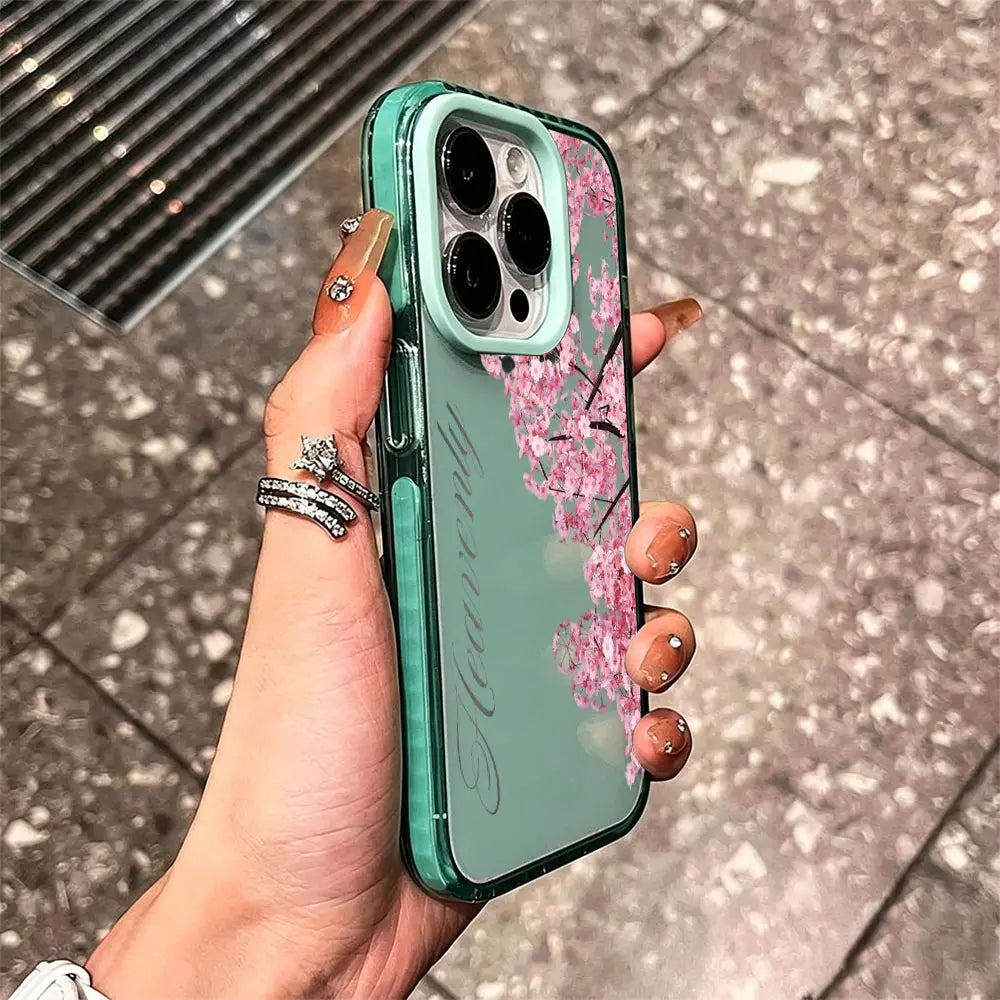 KKLLYY Pink Cherry Blossom Smartphone Casing - Elegant Romantic Floral Phone Accessory, Protector for Iphone 17,16,15,14,13,12,11 plus Pro Max, Ideal Birthday Gift for Compatible Devices